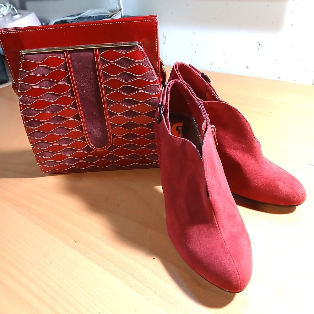 Red Ankle Booties WITH Matching Vintage Bag